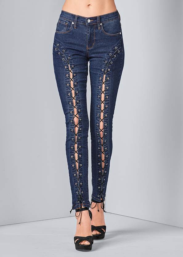 Alternate View Lace-Up Skinny Jeans