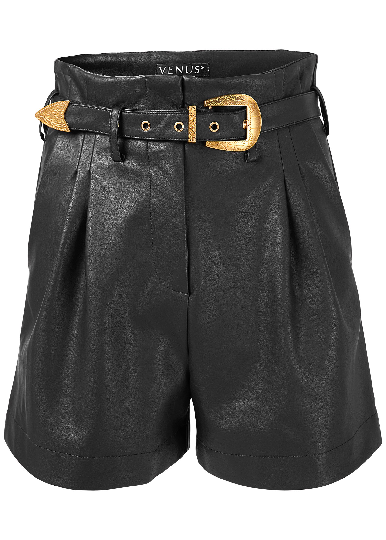 Belted Faux-Leather Shorts