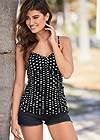 Front View Ruched Detail Polka Dot Top