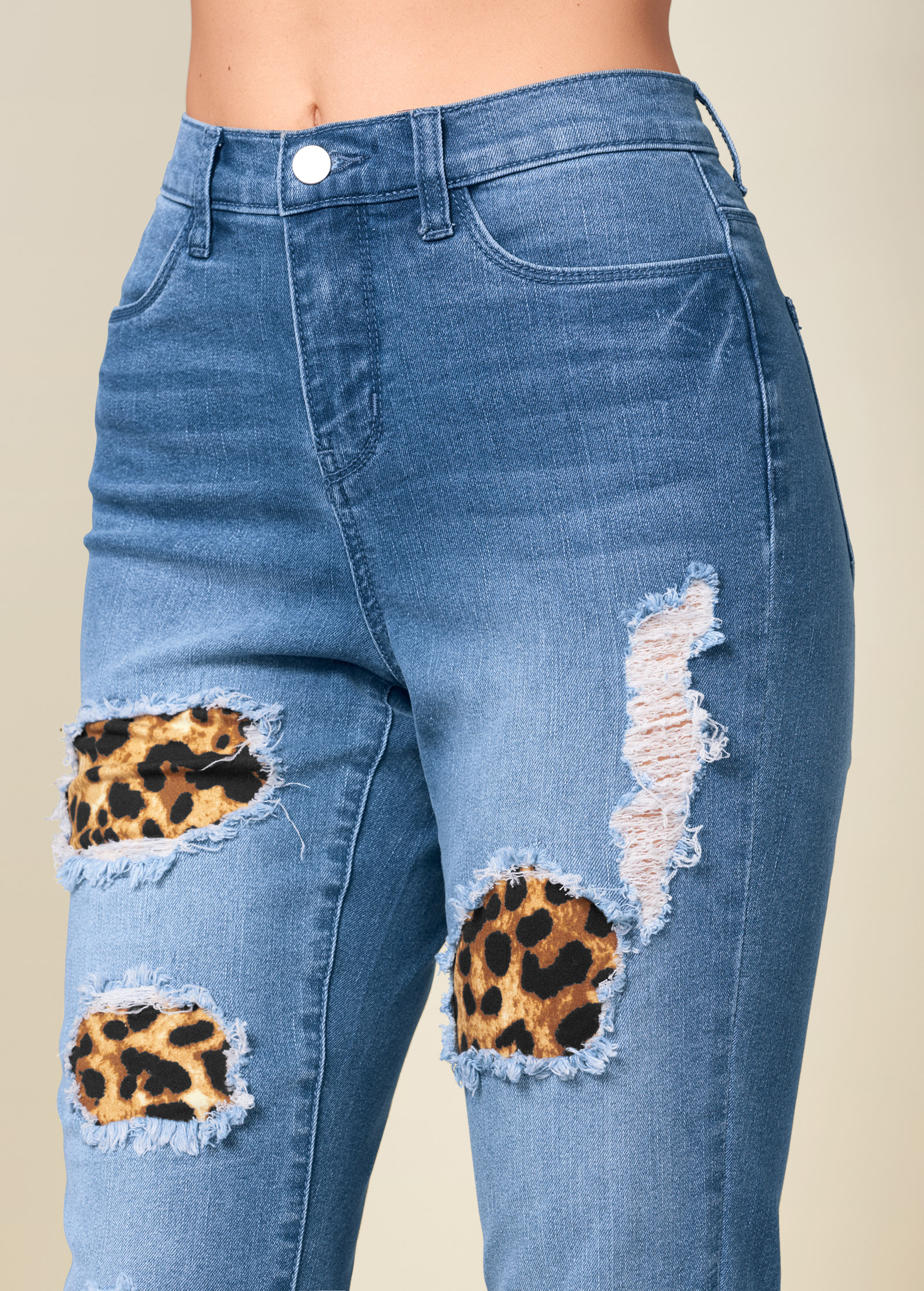 Leopard print best sale patch jeans