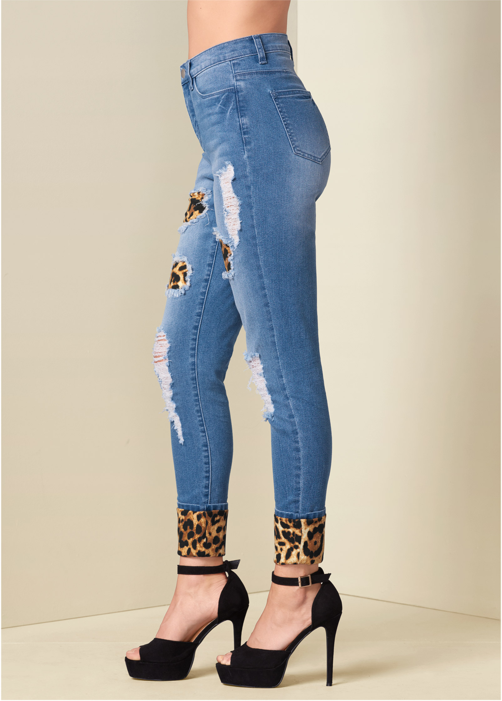 leopard cuff jeans