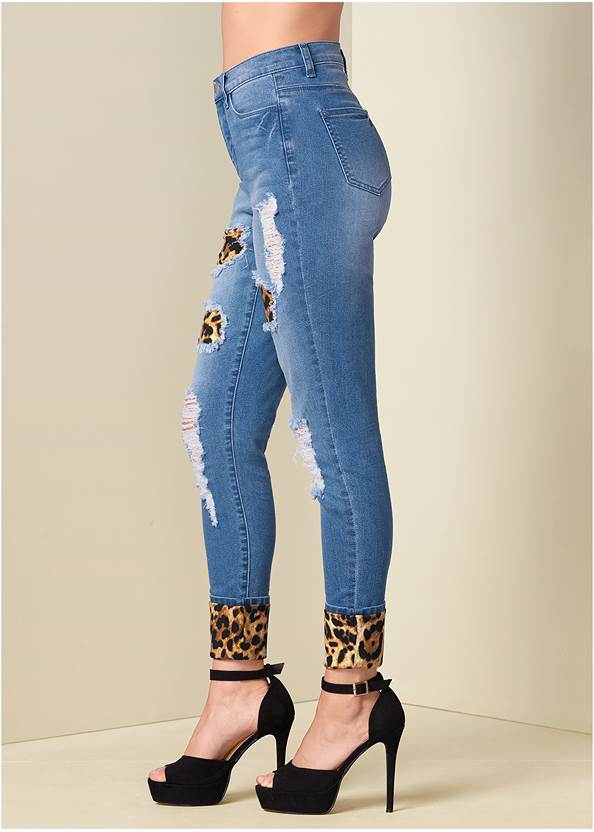 Back View Leopard Cuffed Jeans