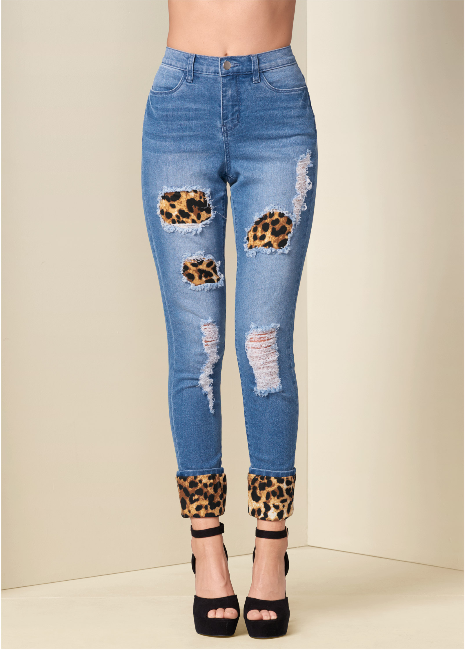 leopard cuff jeans