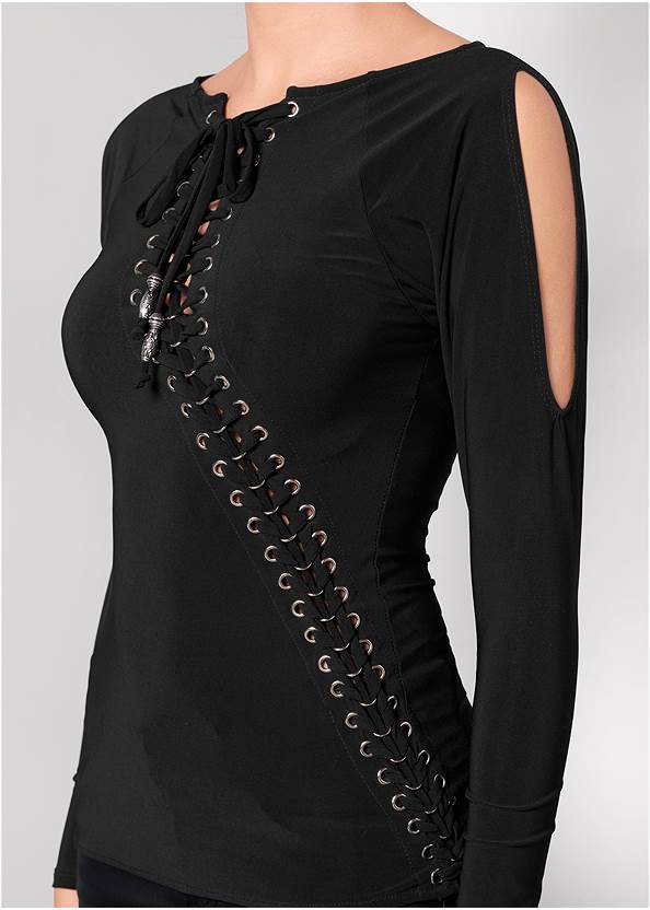 Alternate View Lace-Up Cold-Shoulder Top