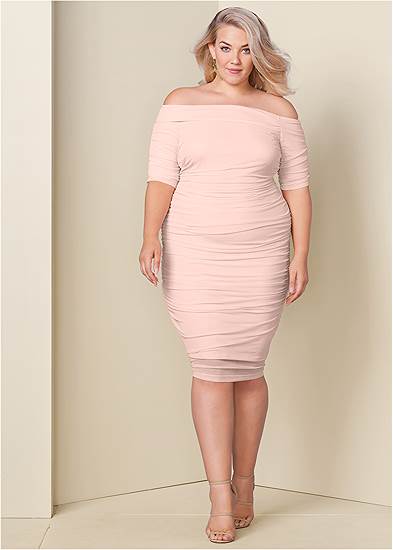 Plus Size Ruched Mesh Bodycon Dress