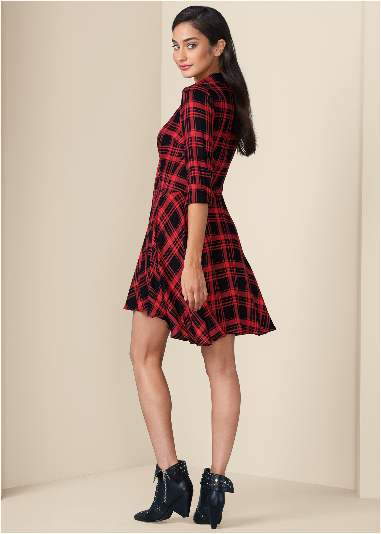 venus red plaid dress