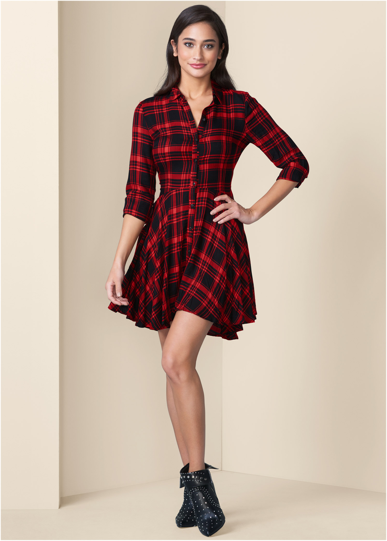 Long sleeve 2024 plaid dress