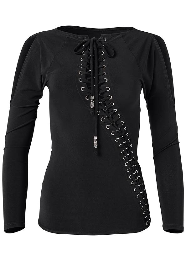 Alternate View Lace-Up Cold-Shoulder Top