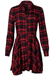 Plaid High Low Dress in Red Multi | VENUS