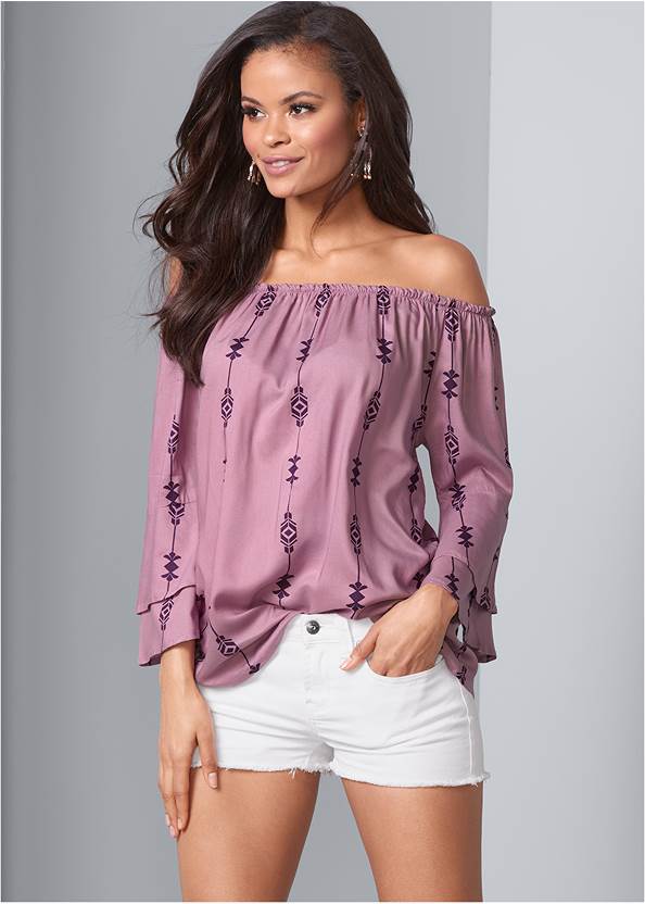 Alternate View Off-The-Shoulder Print Top