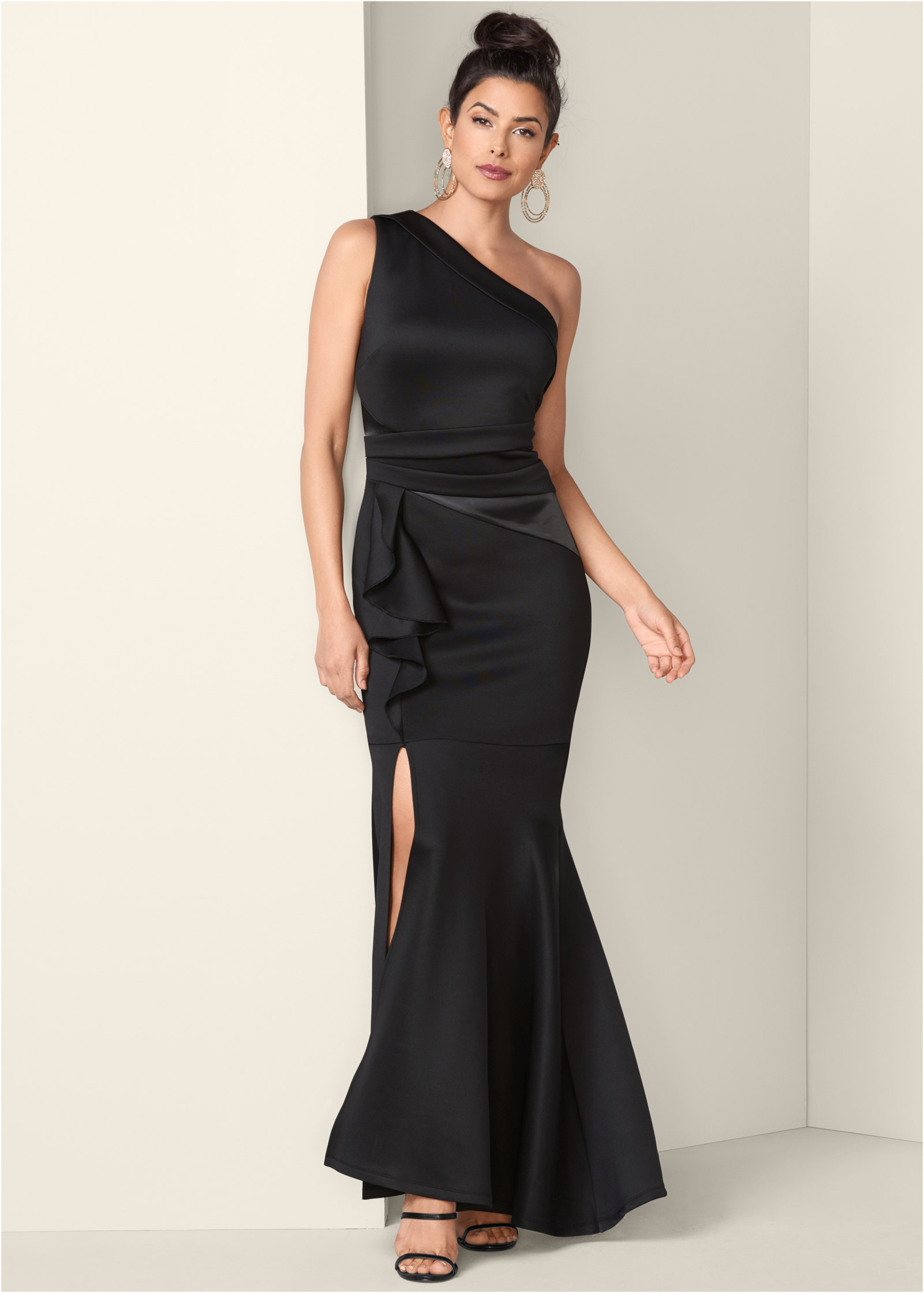 One Shoulder Long Dress in Black | VENUS