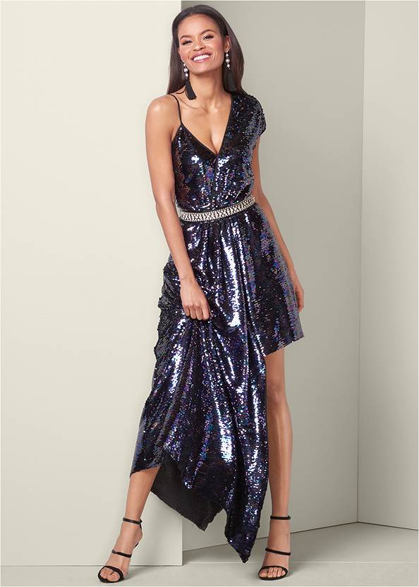 Front View Sequin High Low Dress