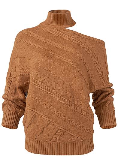 Plus Size One-Shoulder Turtleneck Sweater