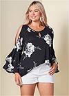 Front View Floral Tiered Sleeve Top