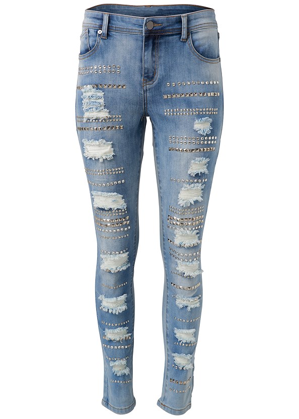 Embellished Rip Jeans In Light Wash Venus