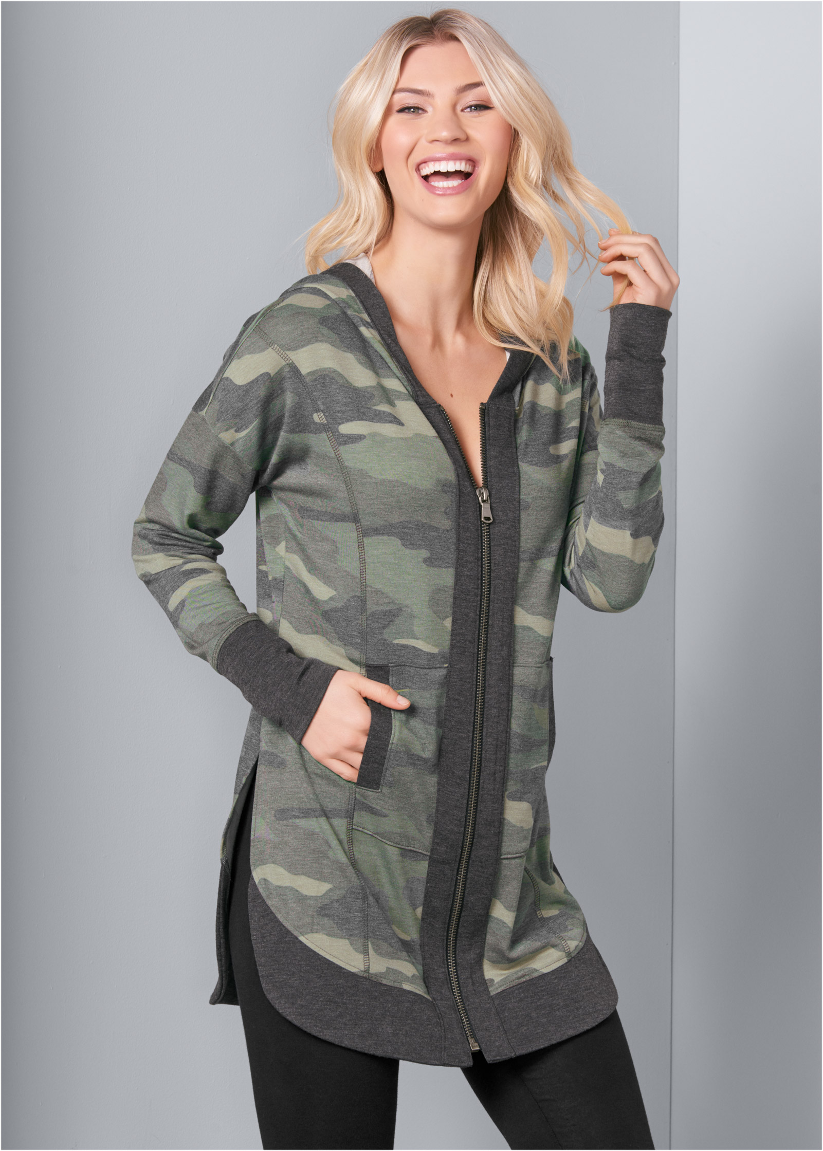 tunic length zip up hoodie