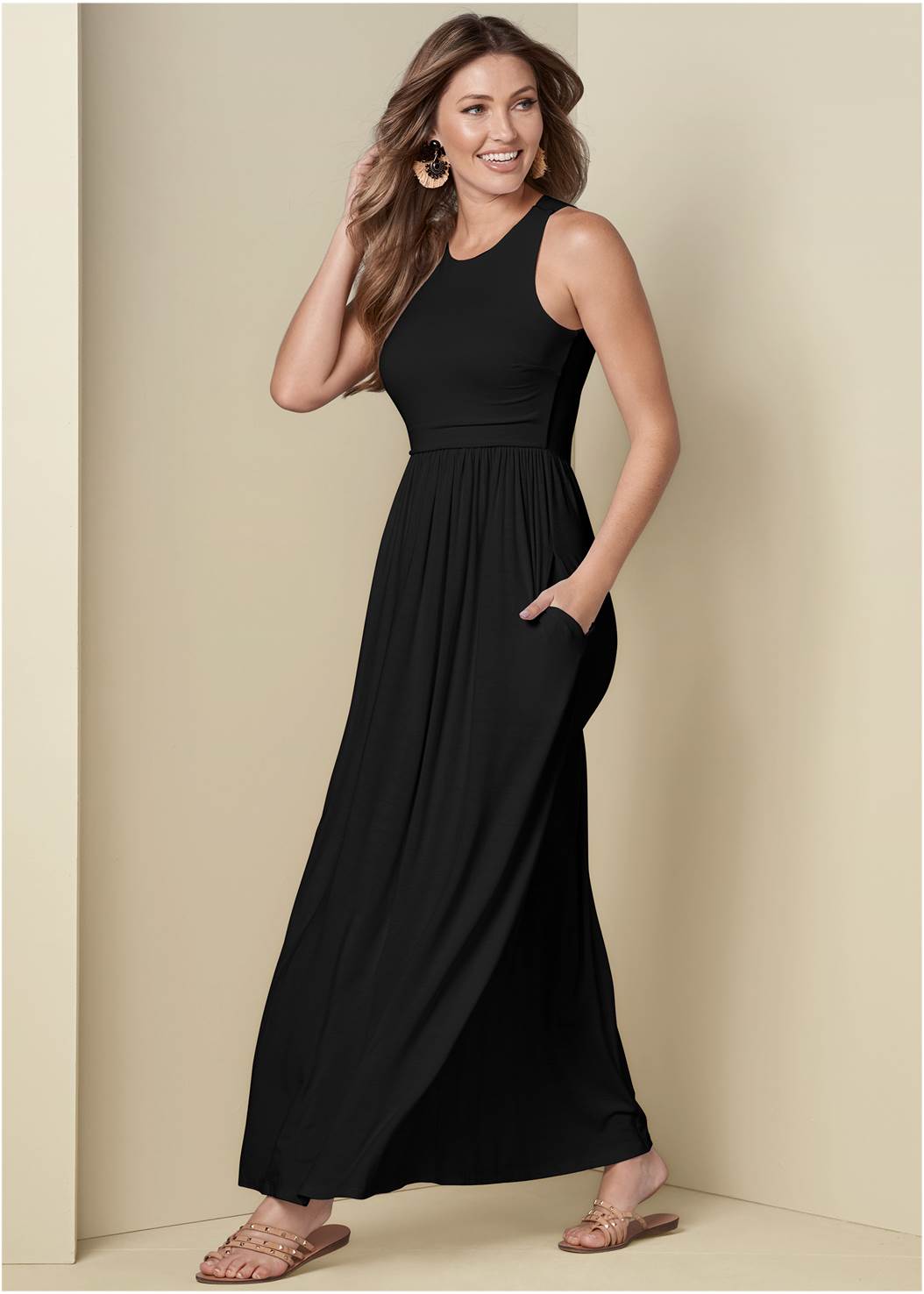 Maxi Dress With Pockets In Black Venus 4092