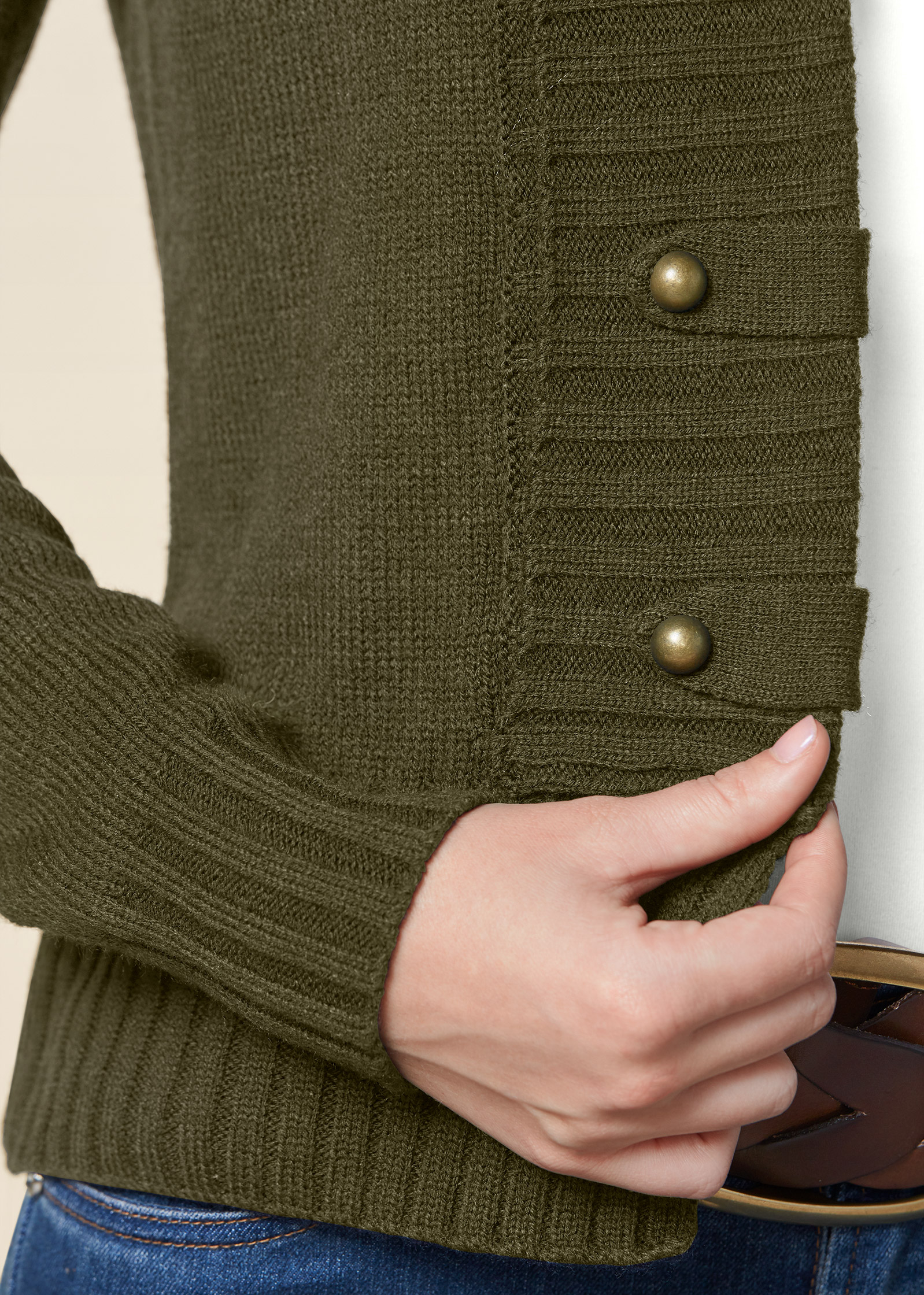 TAB BUTTON DETAIL CARDIGAN in Olive | VENUS