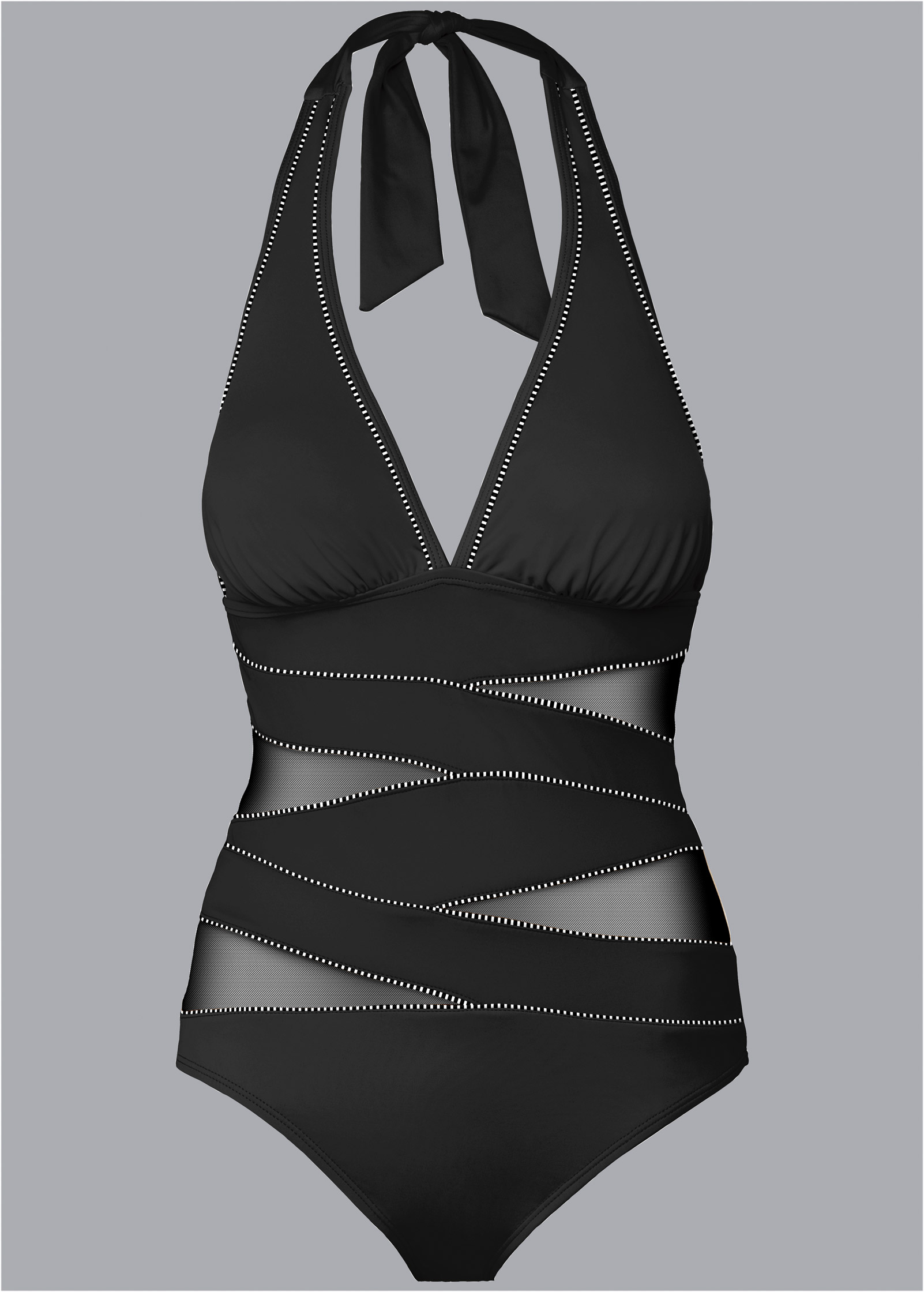 Peek-A-Boo Halter One-Piece Swimsuit in Black & White | VENUS
