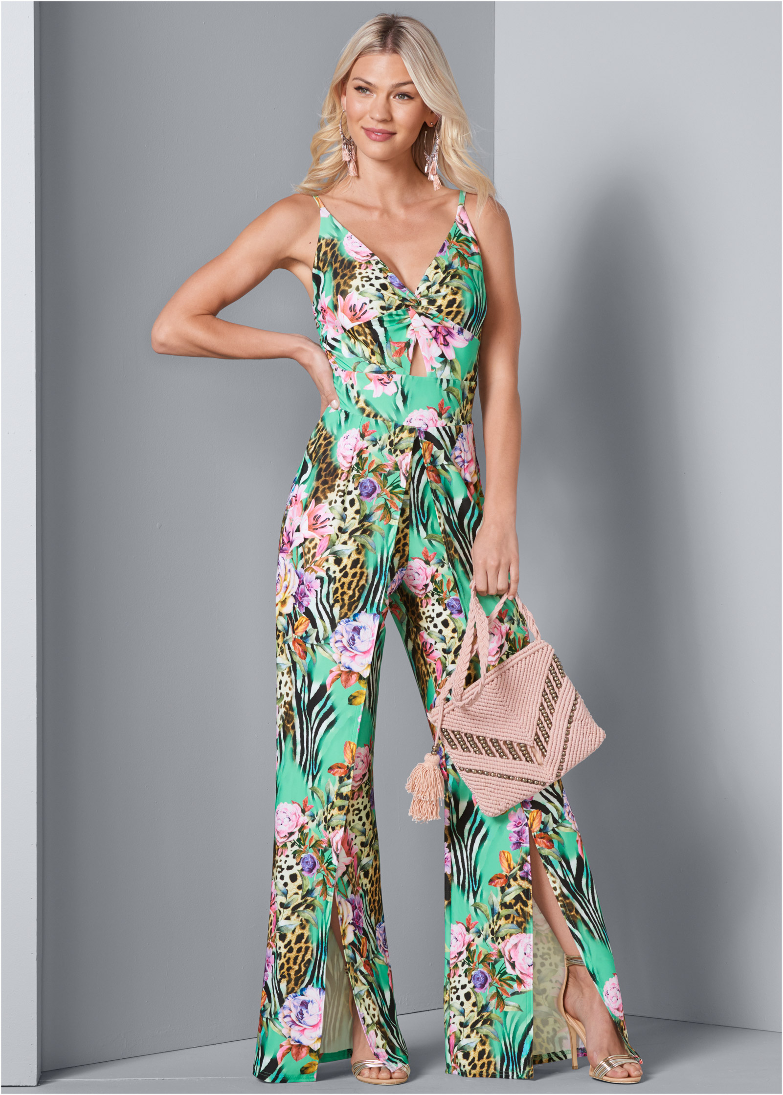 mixed print jumpsuit