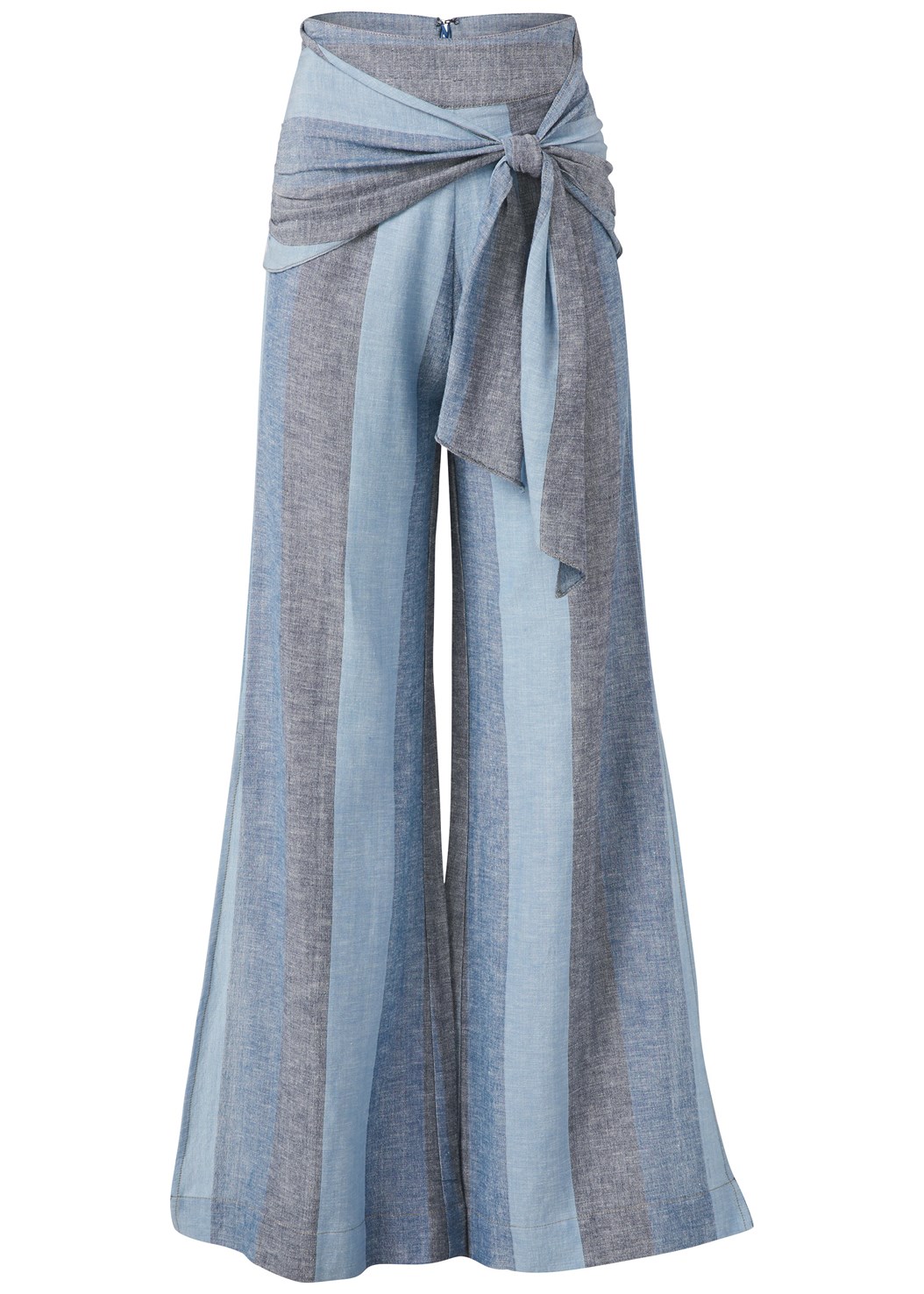 Plus Size Tie Front Linen Pants in Blue Multi | VENUS
