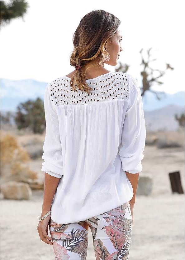 Back View Oversize Tie-Front Blouse