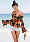Front View Flare Sleeve Printed Top