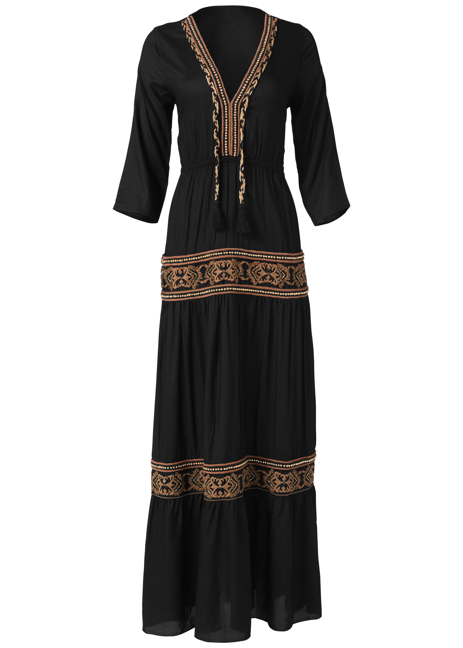 Beaded V-Neck Maxi Dress - Black Multi | VENUS