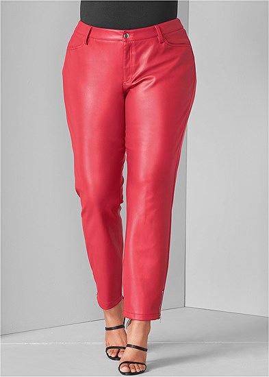 red faux leather pants plus size