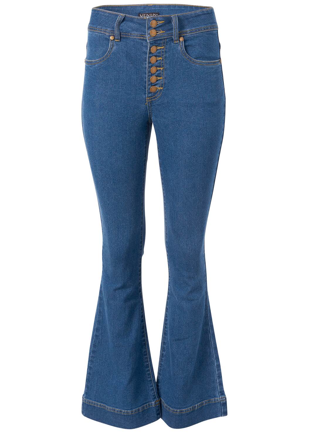 Plus Size High Waisted Flare Jeans in Medium Wash | VENUS