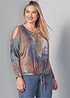 Cropped Front View Cold-Shoulder Tie Dye Top