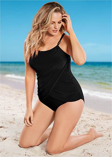 Plus Size Slimming Draped One-Piece