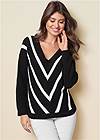 Front View V-Neck Striped Sweater