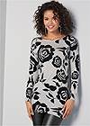 Cropped Front View Floral Tunic Sweater