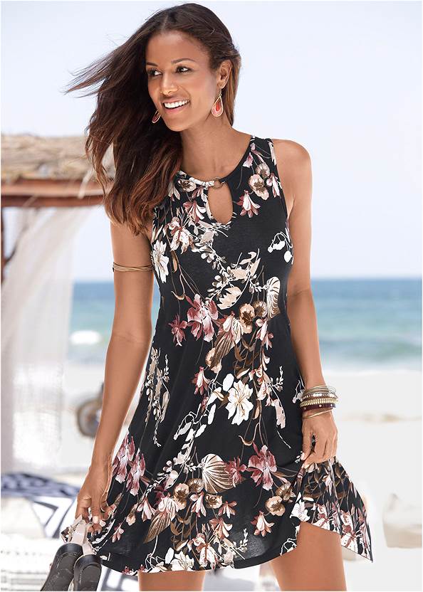 Front View Floral Printed Casual Dress