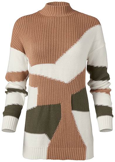 Plus Size Patchwork Mock-Neck Sweater
