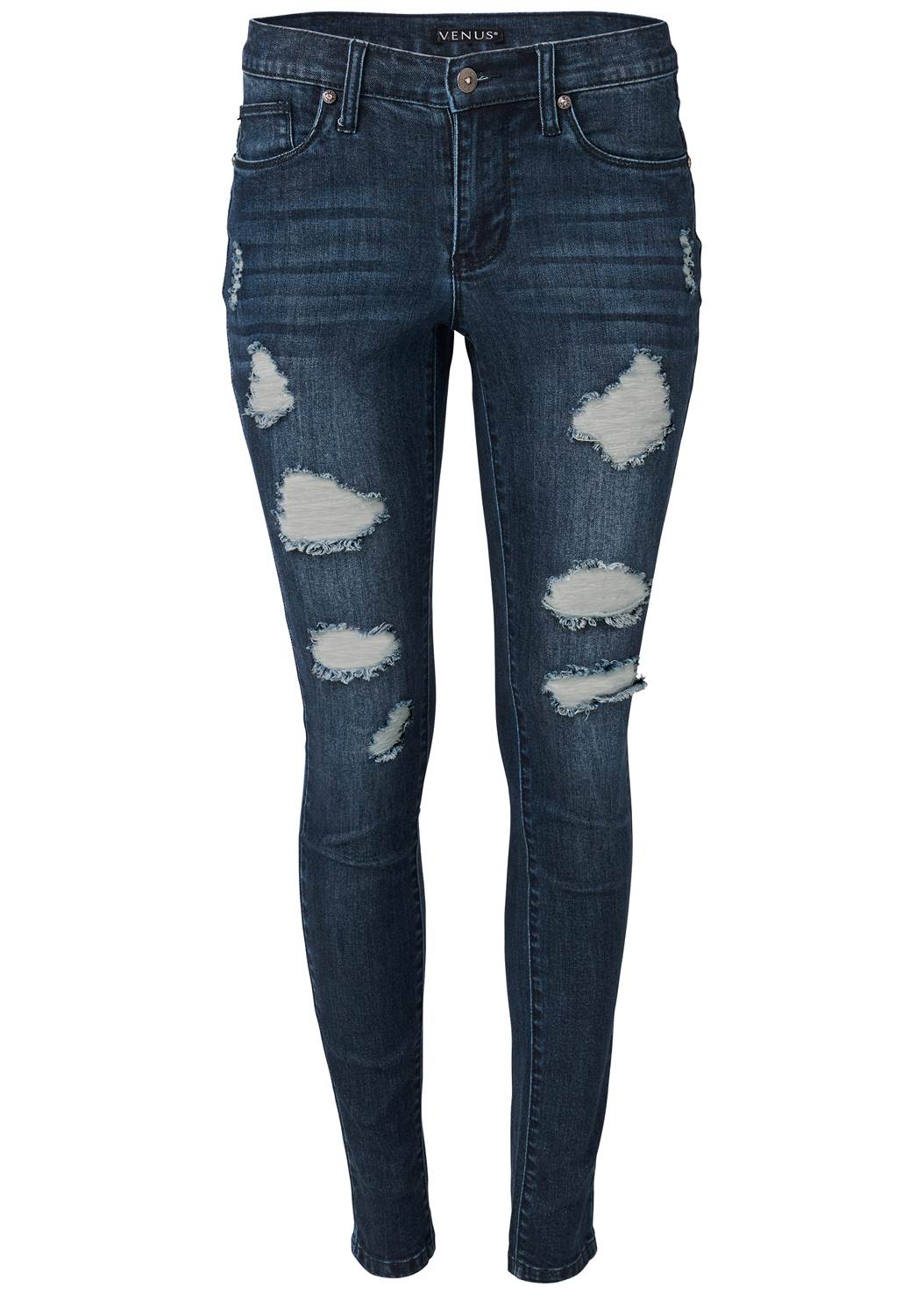 Plus Size Ripped Skinny Jeans in Dark Wash | VENUS