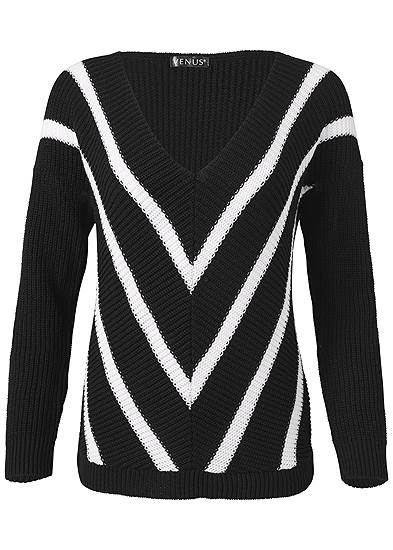 Plus Size V-Neck Striped Sweater