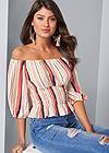 Cropped front view Off-The-Shoulder Stripe Top