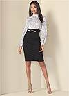 Full front view Belted Pencil-Skirt Dress