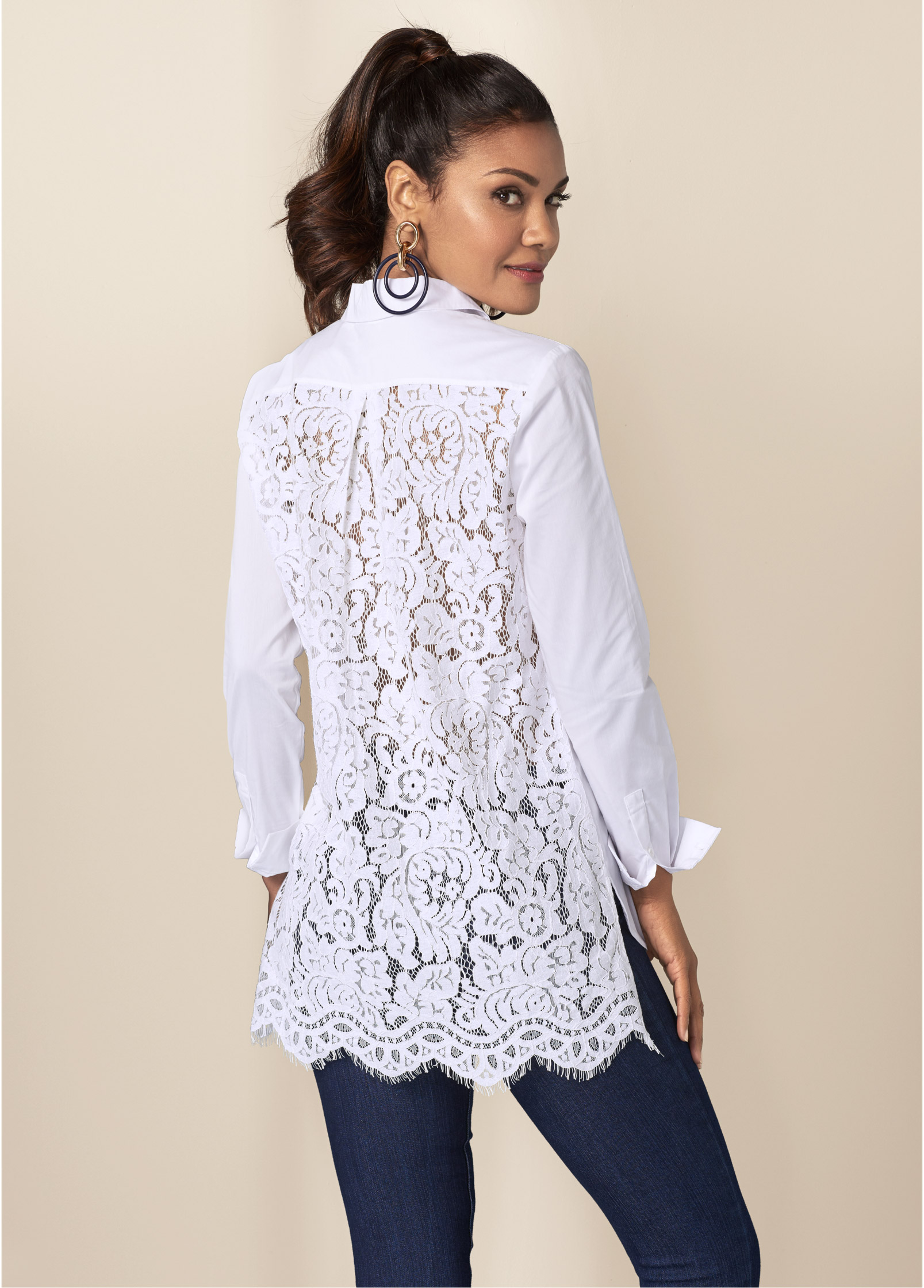 White lace long outlet sleeve blouse