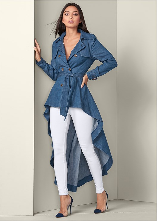 Denim Trench Coat In Light Wash Venus 