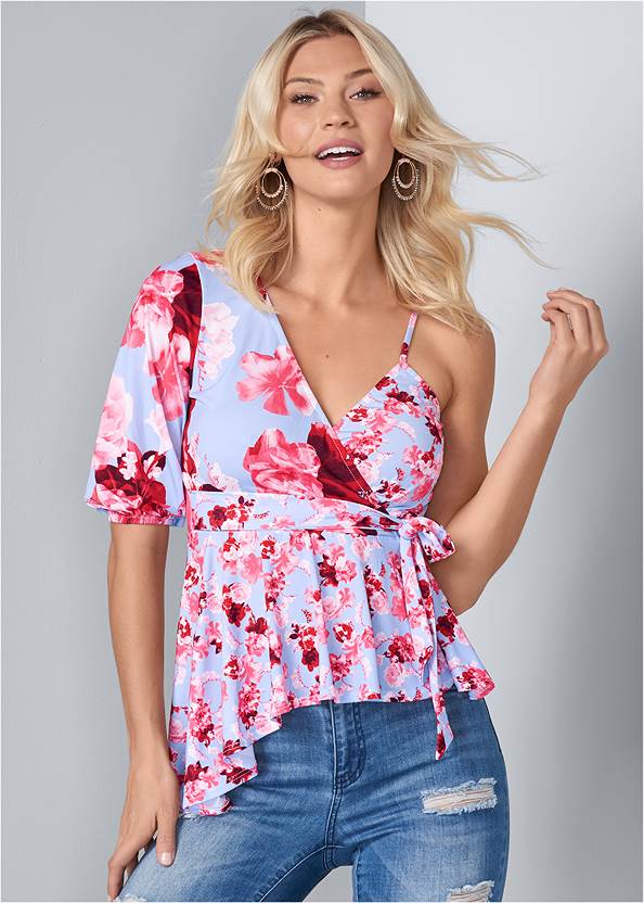 Cropped front view One Shoulder Floral Top