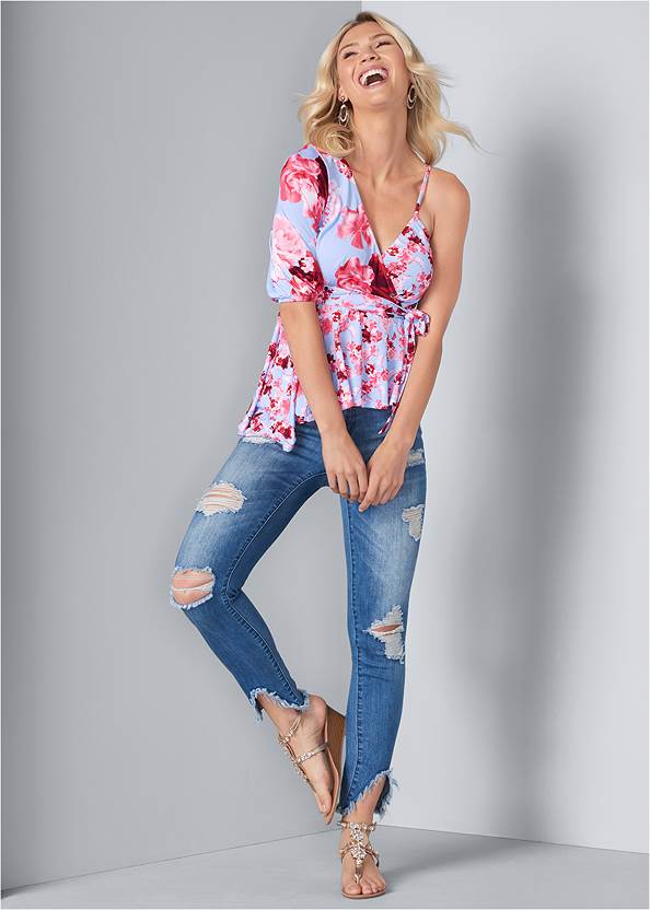 Full front view One Shoulder Floral Top