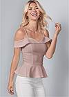 Cropped front view Cold-Shoulder Peplum Top