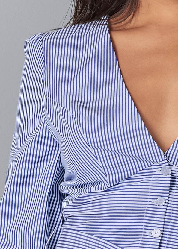 Detail front view High-Low Pinstripe Blouse
