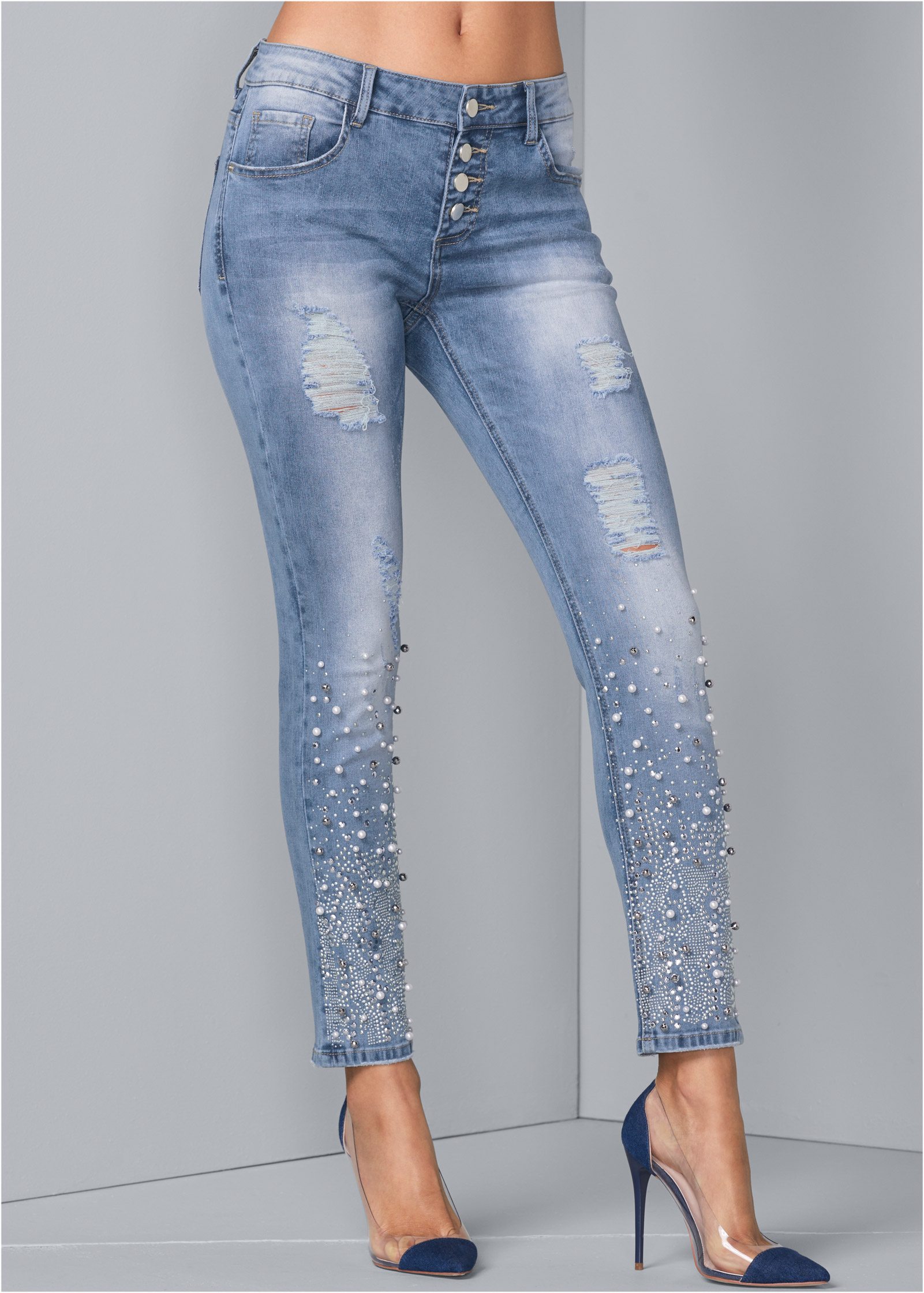 embellished ripped jeans