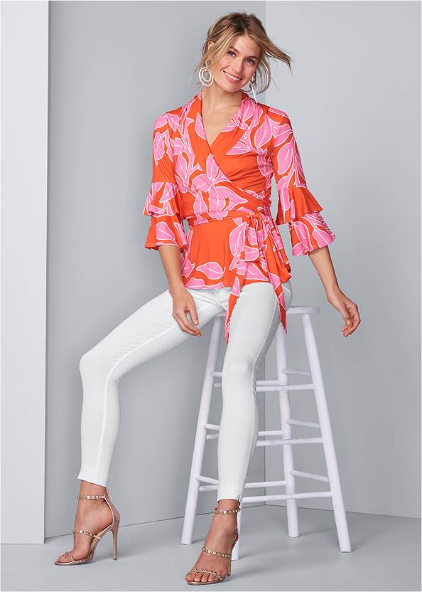 Full front view Floral Wrap Top
