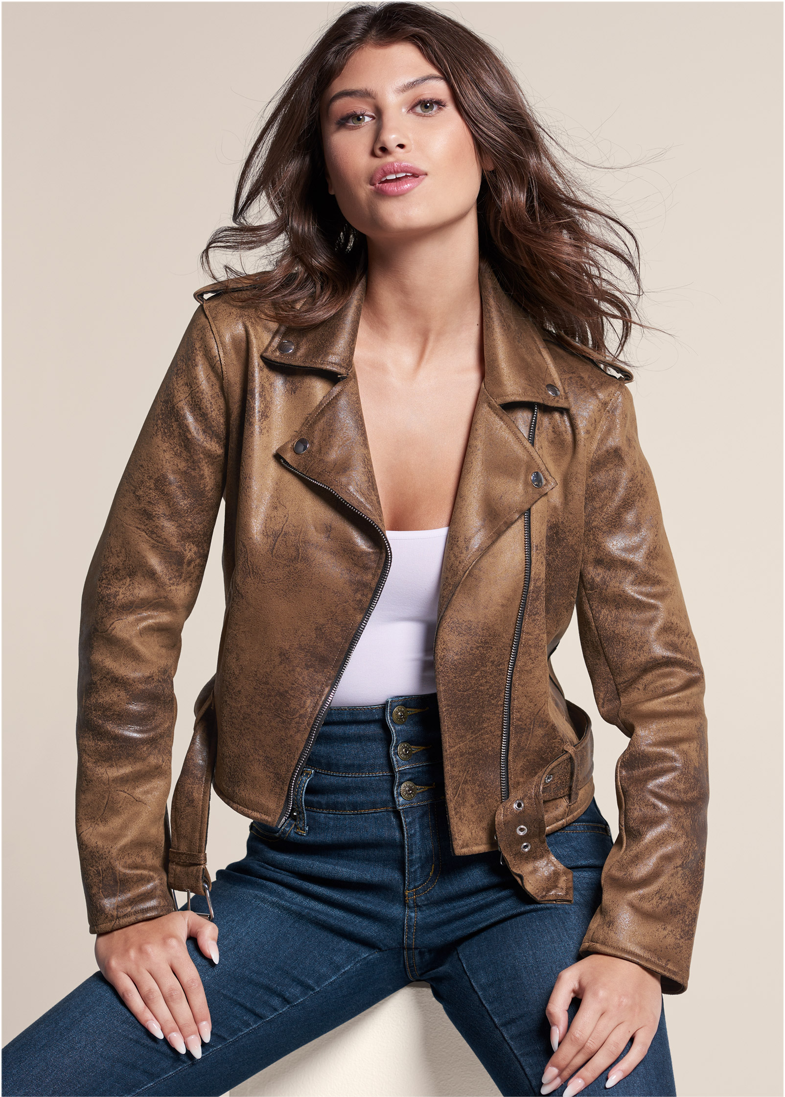 Distressed leather jacket on sale womens