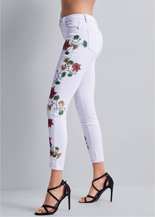 Alternate View Cropped Floral Embroidered Jeans
